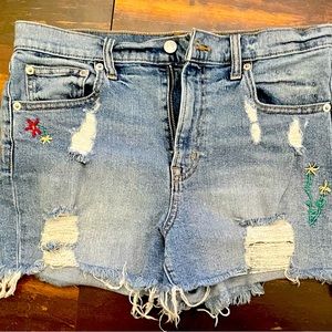Gap distressed embroidered cut off jean shorts Size 10